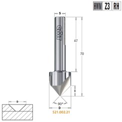 Зенкер для присадочных станков  Z3 S=10x47  D=19,5x9x70 RH